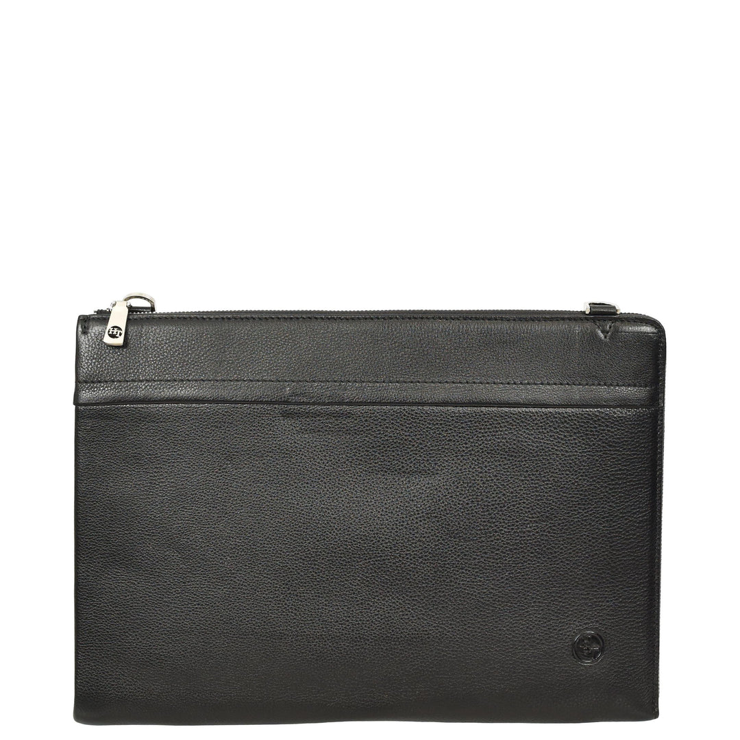 Real Leather Zip Around Folio Bag Underarm Documents Tablet Organiser Kylo Black