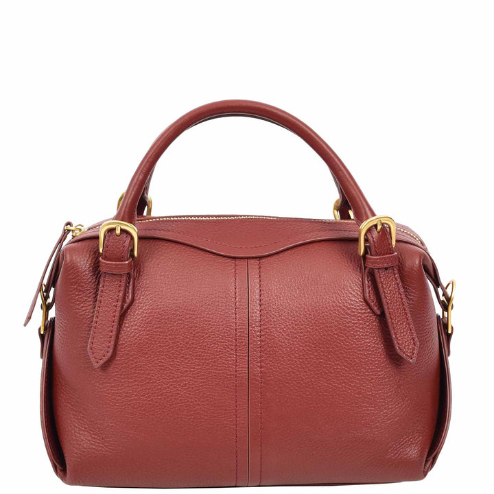 Women's Leather Satchel Handbag Top Handle Crossbody Purse Freya Red 3