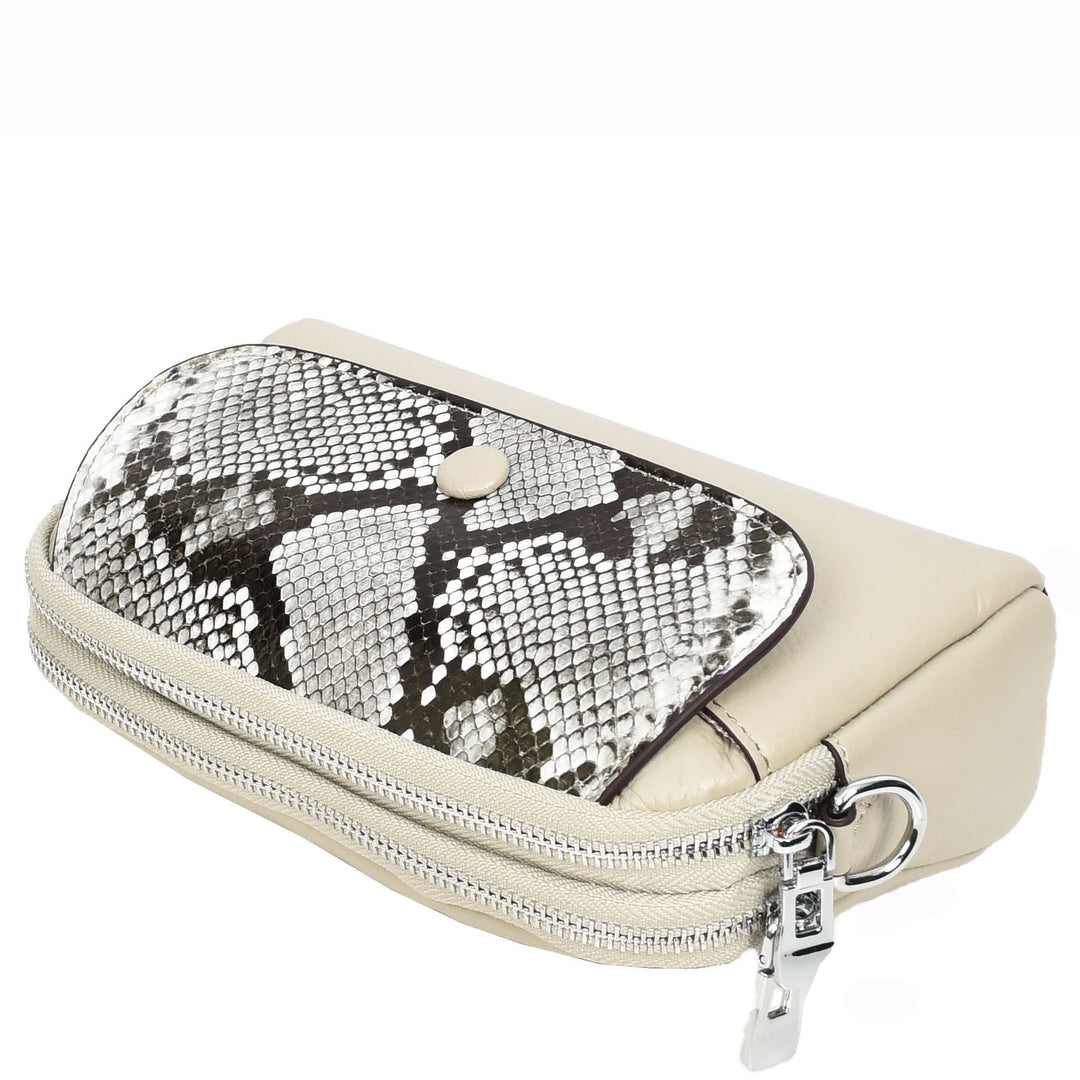 Women's Leather Crossbody Sling Bag Small Exotic Snake-Print Sahara Taupe 5