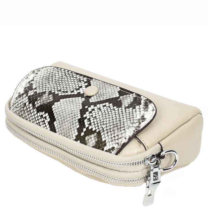 Women's Leather Crossbody Sling Bag Small Exotic Snake-Print Sahara Taupe 5