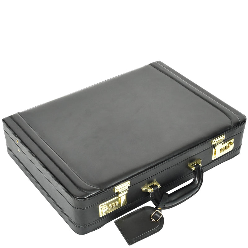 Leather Attache Classic Briefcase Grasmere Black 5