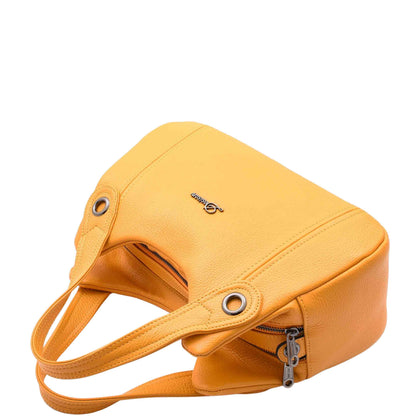 Womens Grained Leather Shoulder Bag Zip Small Size Handbag Daisy Yellow 5