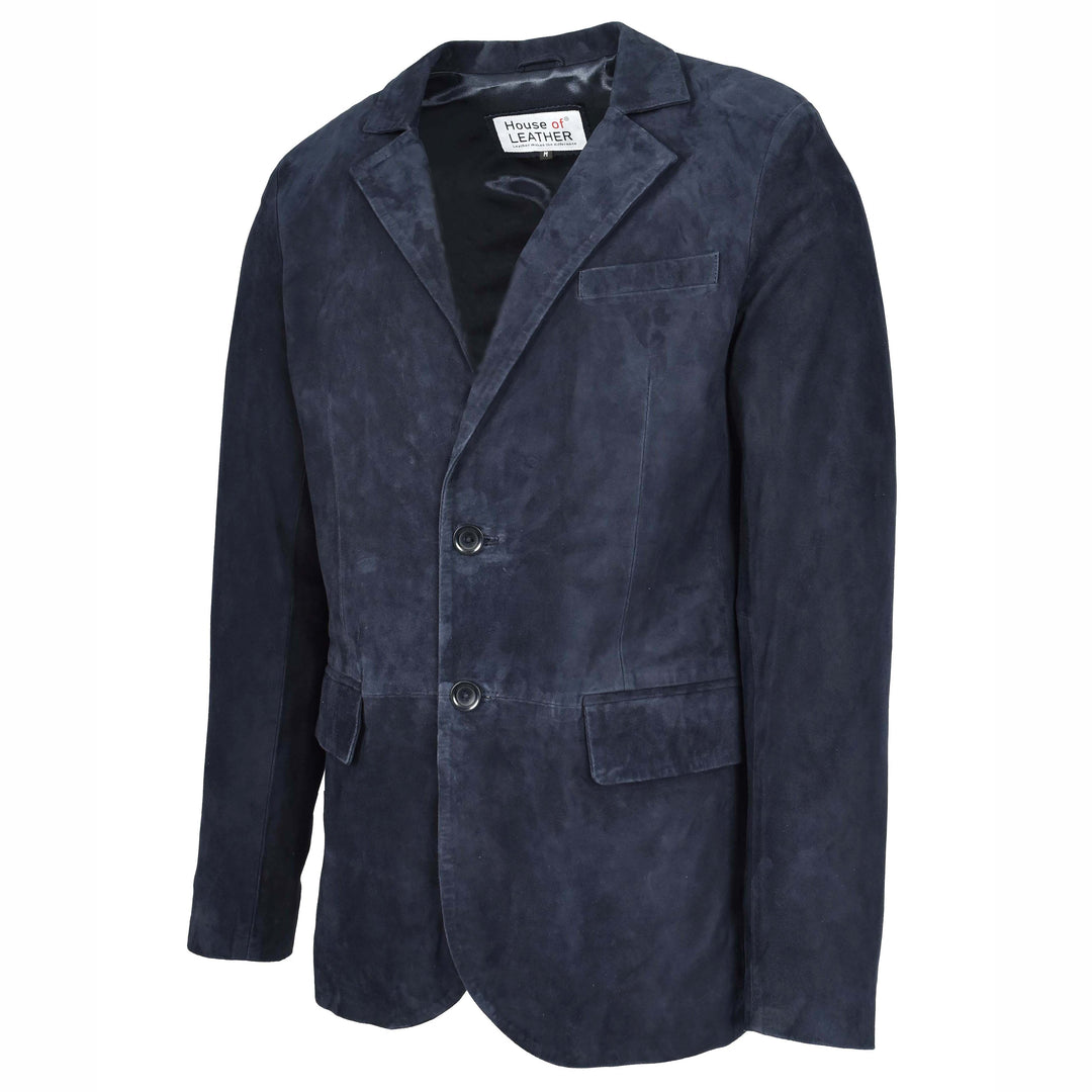 Mens Real Goat Suede Blazer Two Button Classic Jacket Zavi Navy 2