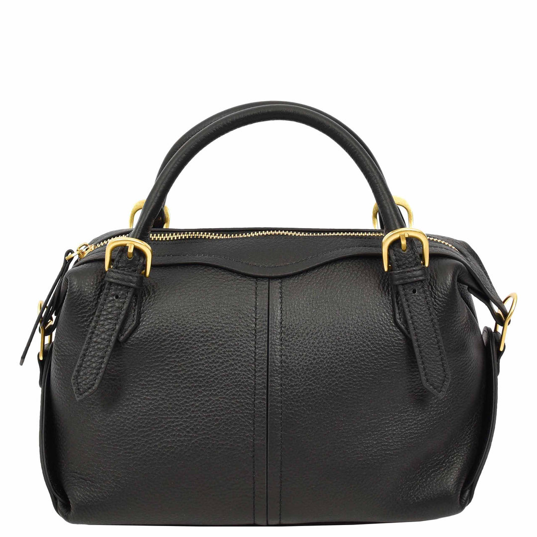 Women's Leather Satchel Handbag Top Handle Crossbody Purse Freya Black 4