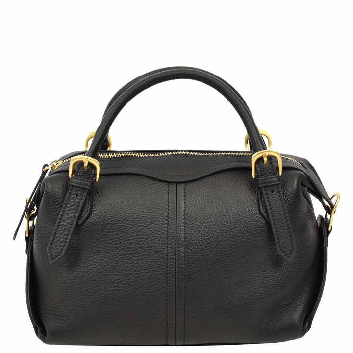 Women's Leather Satchel Handbag Top Handle Crossbody Purse Freya Black 4