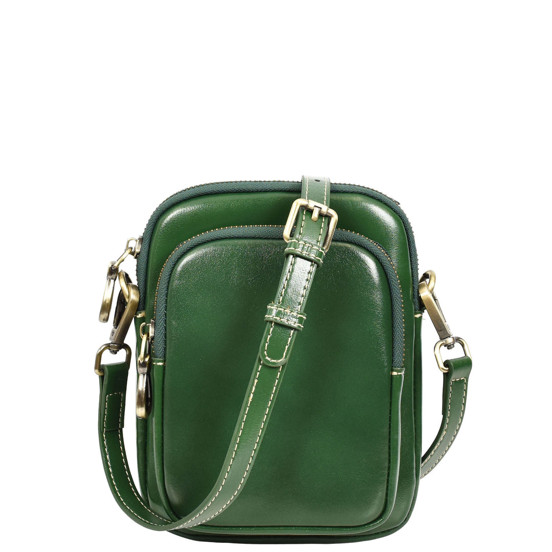 Womens Real Leather Sling Pouch Small Crossbody Bag Isobel Green