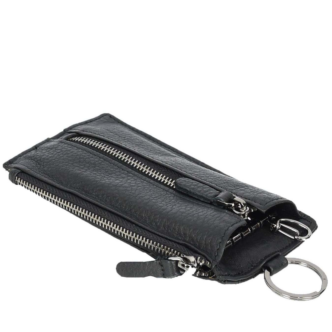 Real Leather Key Case Wallet Large Size Car key Holder Organiser Pouch Trois Black