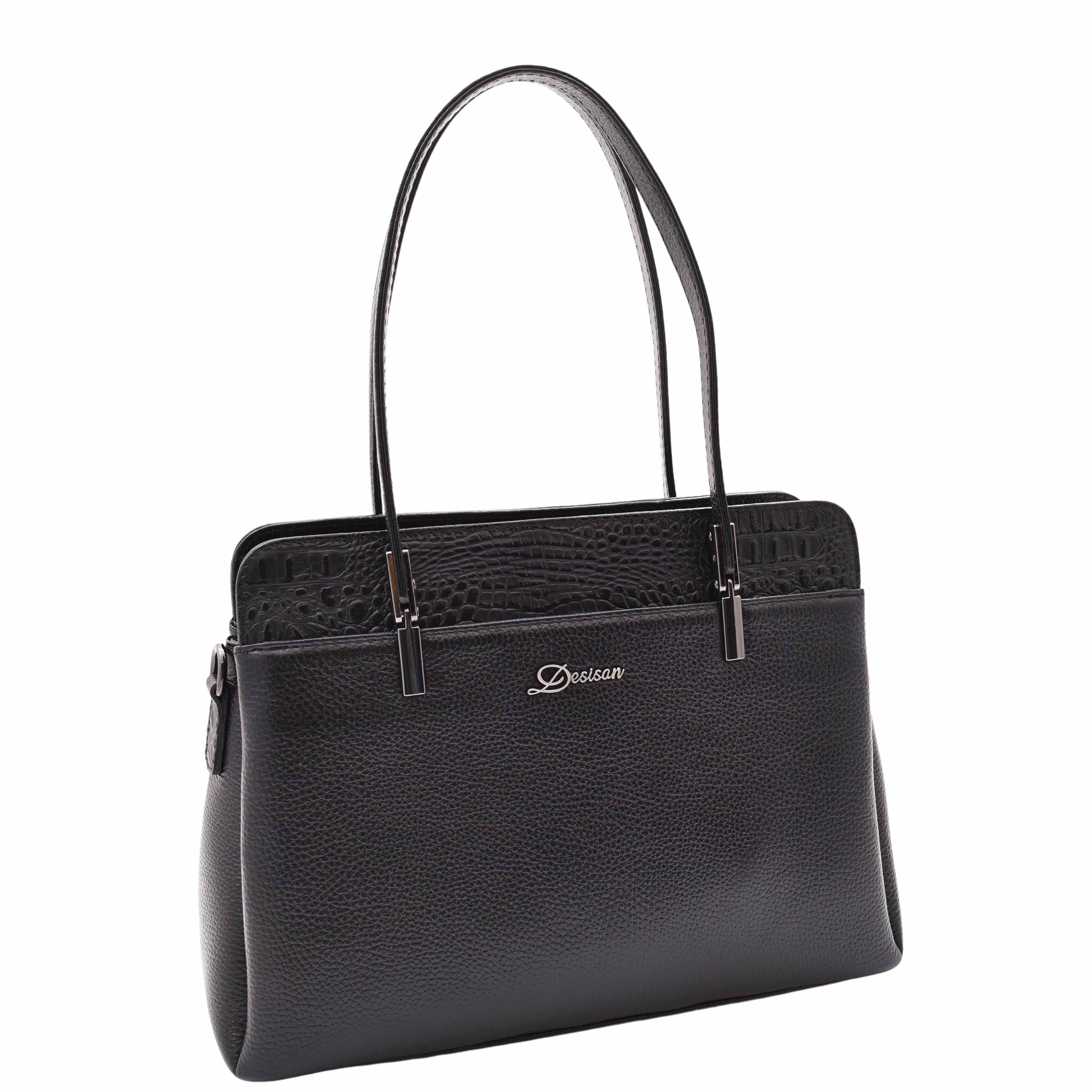 Women Genuine top Leather Black Handbag