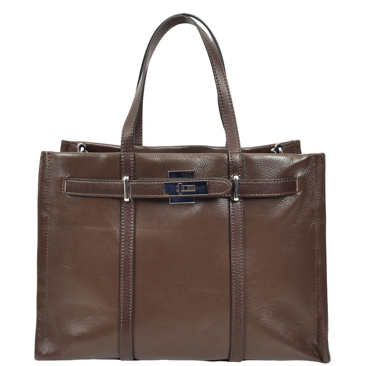 Women's Real Leather Handbag Detachable Strap Shoulder Bag Raven Coffee 