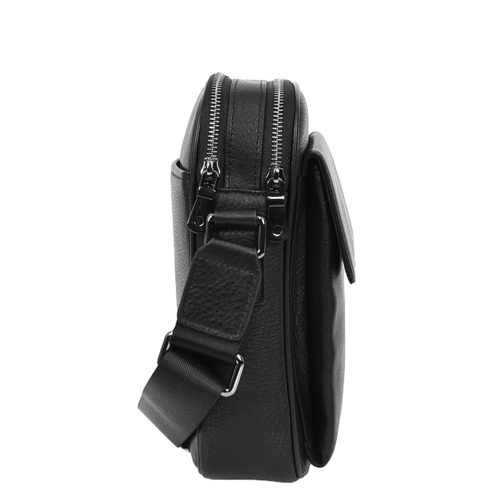 Mens Real Leather Cross Body bag Medium Multi-Pocket Travel Organiser Pouch Rovigo Black