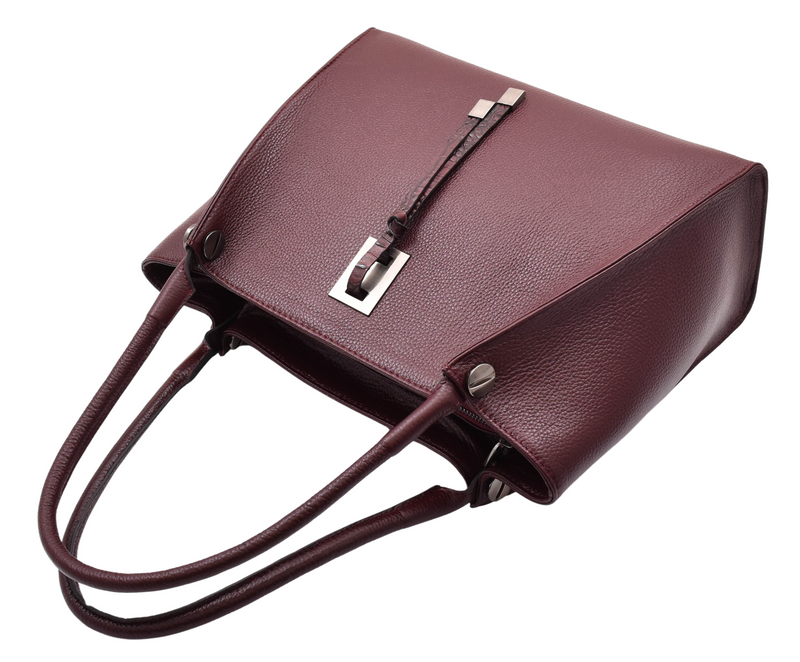 Womens Multi Pockets Grained Leather Shoulder Bag Large Size Grace Burgundy 6