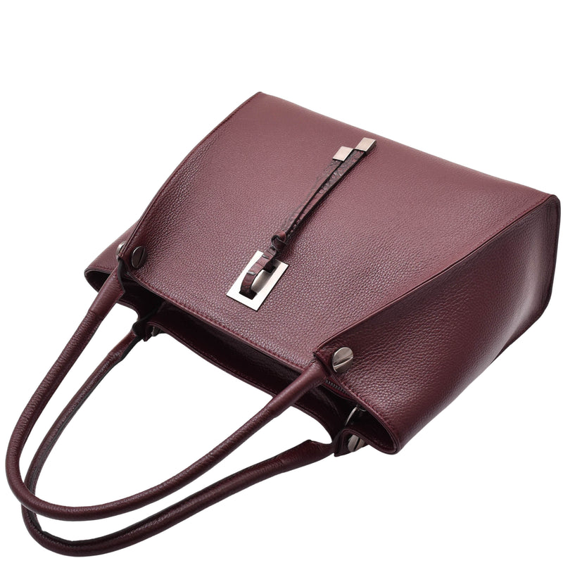Womens Multi Pockets Grained Leather Shoulder Bag Large Size Grace Burgundy 5