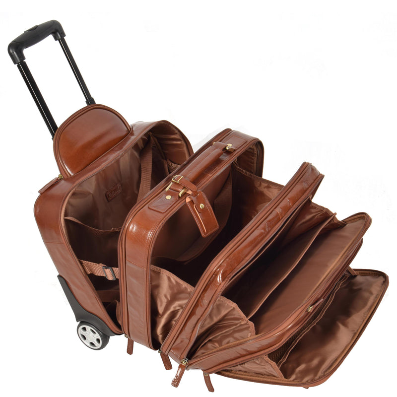 Leather Pilot Case Travel Laptop Bag Wheels HOL15 Chestnut 5