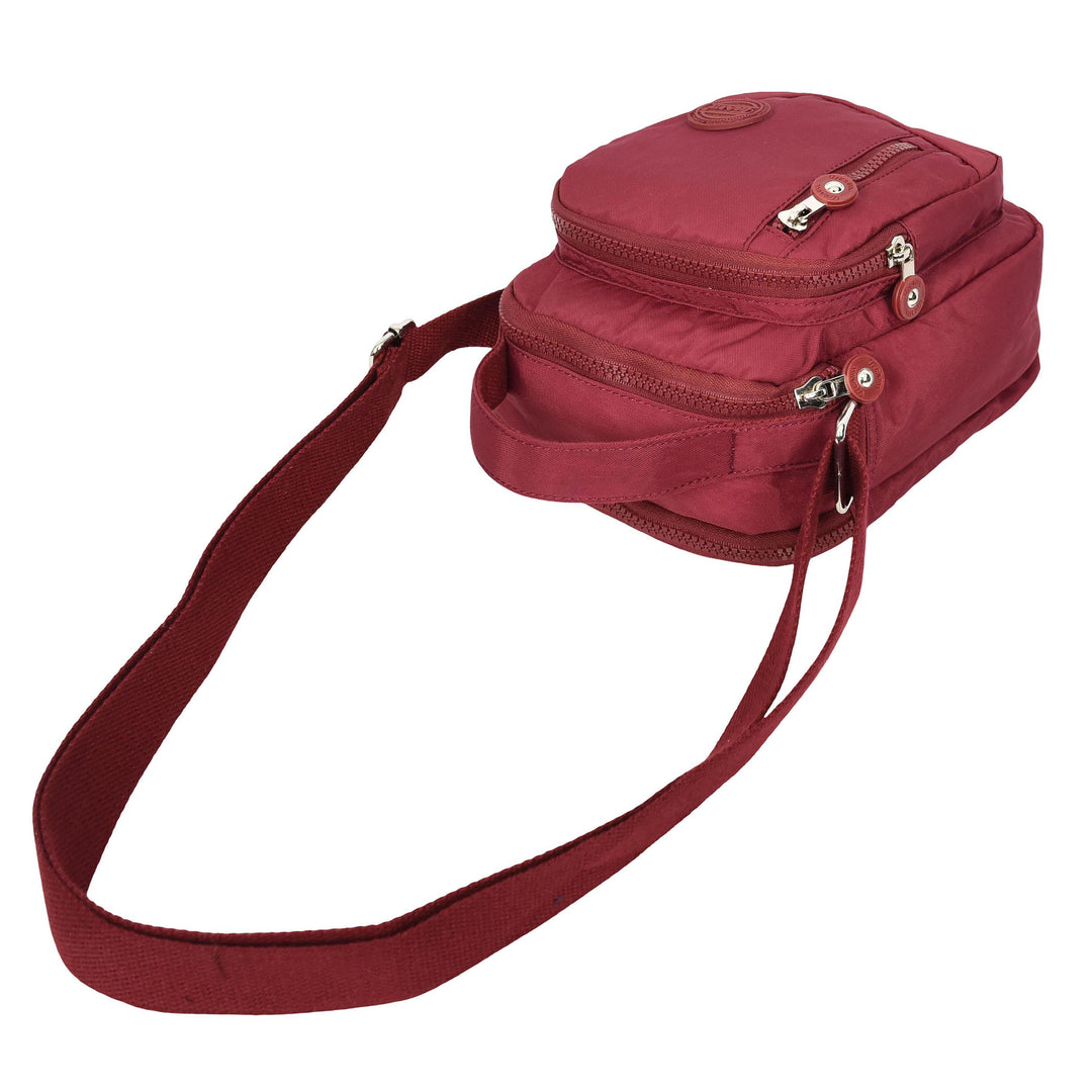 Men's Cross Body Bag Multiple Zip Compartments Lightweight Messenger Bag Shaun Burgundy
