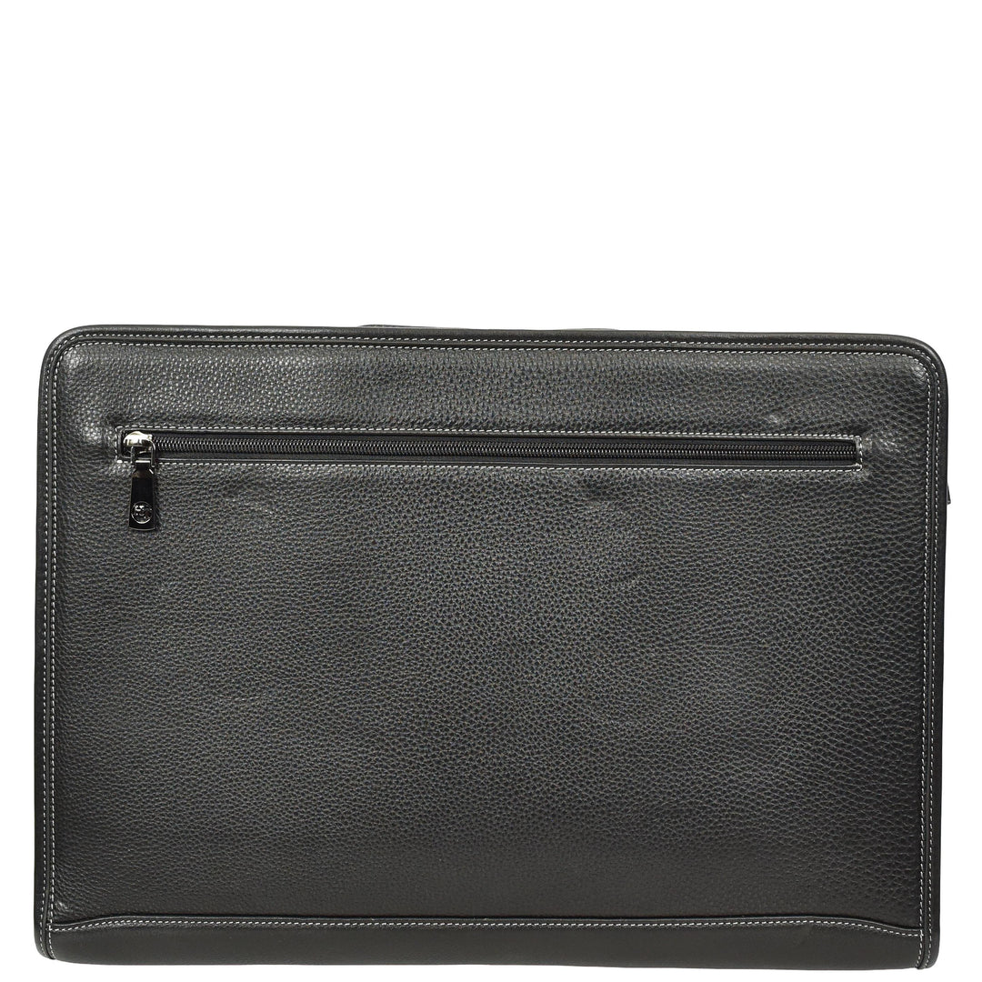 Men’s Leather Business Briefcase Laptop Work Bag with Crossbody Shoulder Strap Raya Black