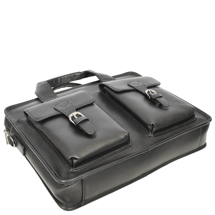 Men's Leather Briefcase Business Work Bag office Messenger Thorne Black 5
