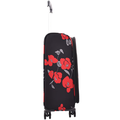 Expandable Four Wheel Flower Print Soft Shell Suitcases Black 5