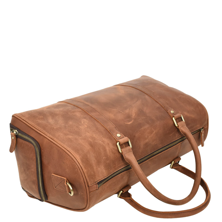 Men's Real Leather Holdall Weekend Duffel Bag Reeve Tan 5