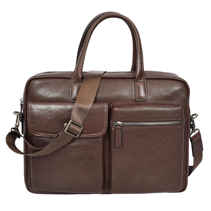 Mens Premium Leather Briefcase With Laptop Compartment Business Office Use Bag Felix Brown