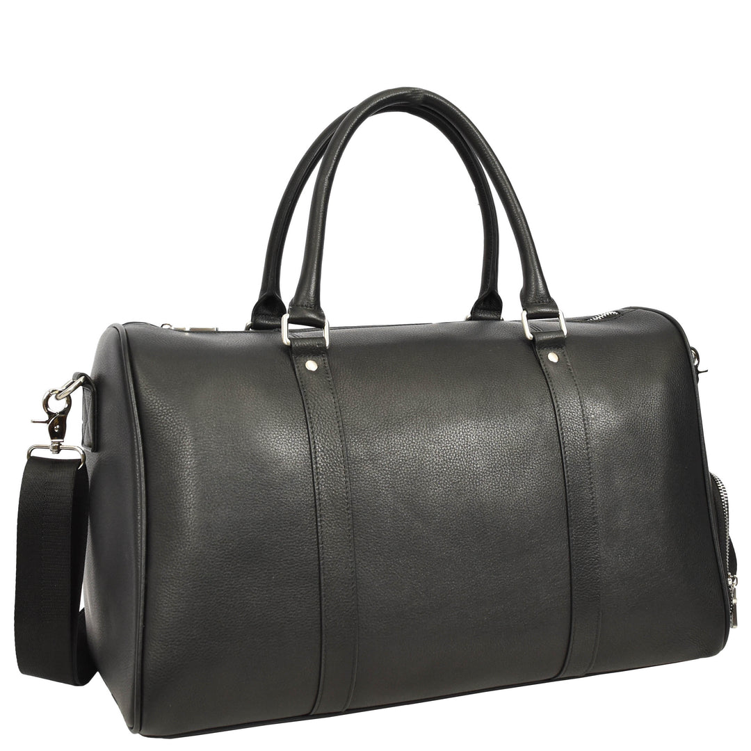 Men's Real Leather Holdall Weekend Duffel Bag Reeve Black 5