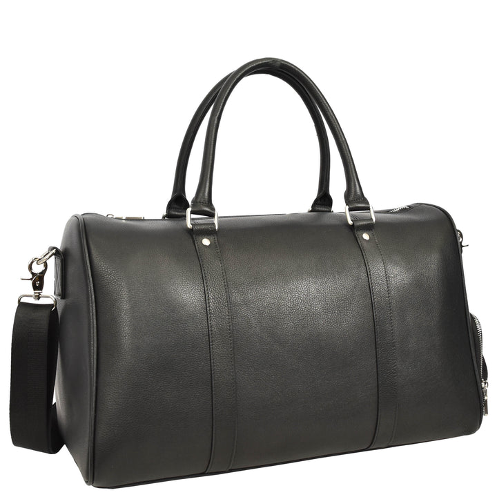 Men's Real Leather Holdall Weekend Duffel Bag Reeve Black 5