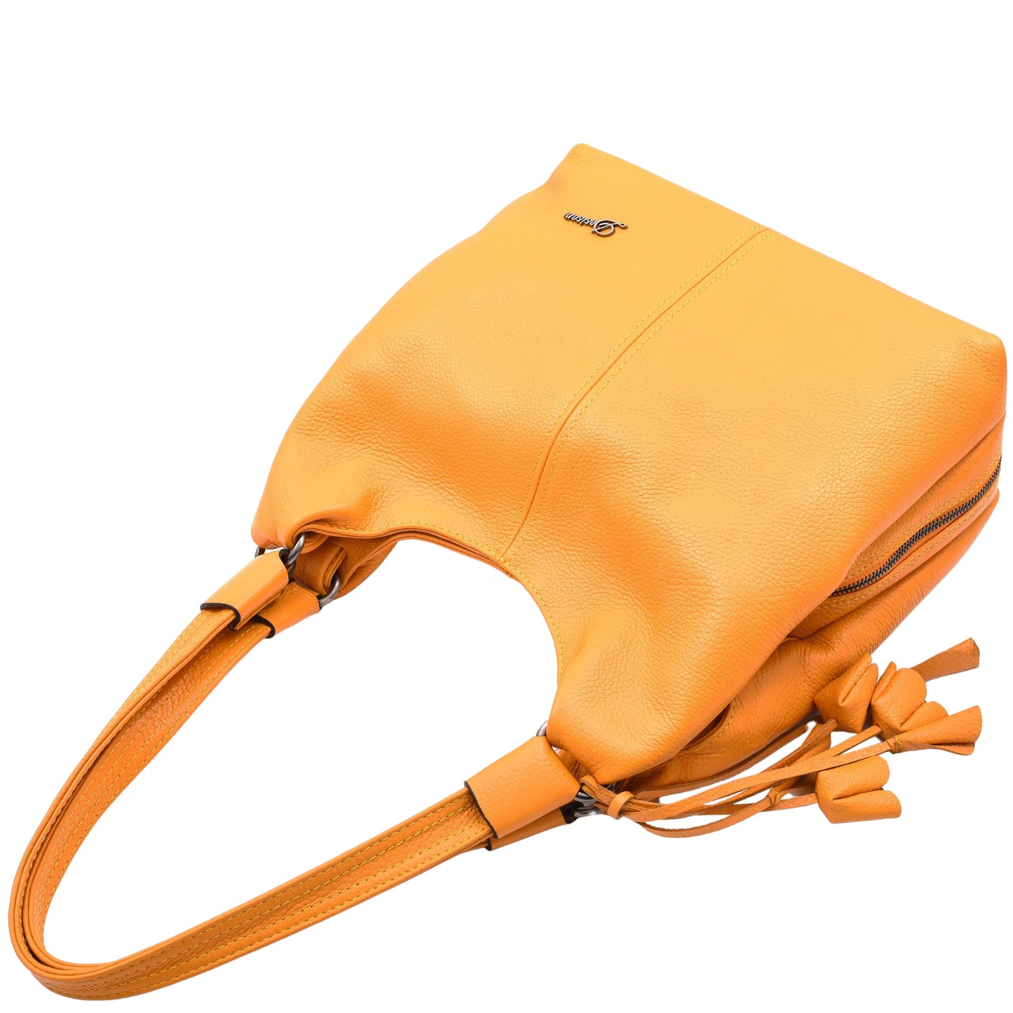 Womens Leather Shoulder Zip Opening Large Hobo Bag Kimberly Yellow 5