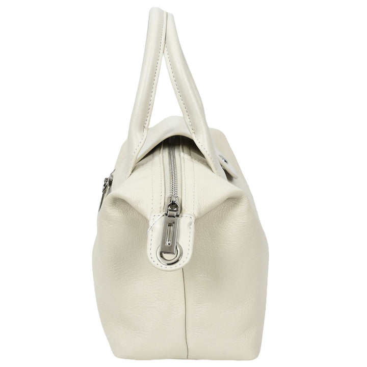 Womens Real Leather Handbag Small Top-Handle Tote Style Quinn White