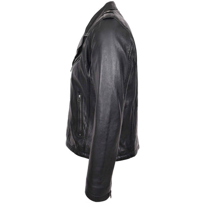 Mens Leather Brando Biker Jacket Cross Zip Daylen Black 5