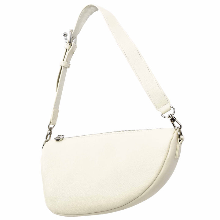 Women's Real Leather Crossbody Bag Half-Moon Style Agnes White 3