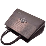 Womens Real Leather Croc Print Handbag Long Strap CAROL Brown 5