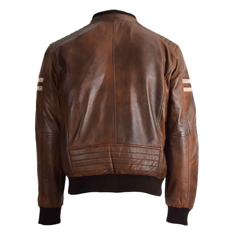 Mens Real Leather Bomber Zip up Detachable Hoodie Jacket Dallas Cognac 5