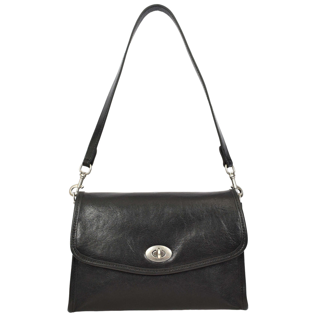 Women's Genuine Leather Flap-Over Crossbody Shoulder Bag with 2-in-1 Style Arden Black