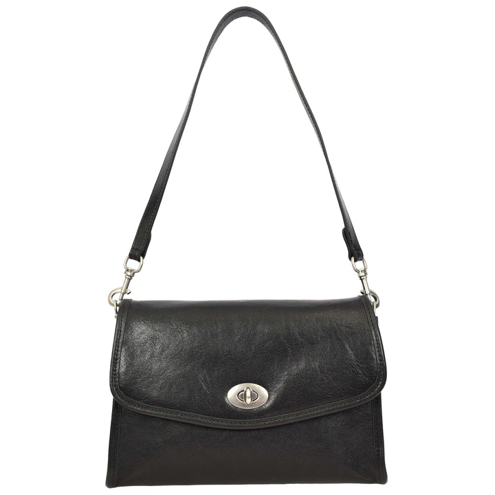 Women's Genuine Leather Flap-Over Crossbody Shoulder Bag with 2-in-1 Style Arden Black