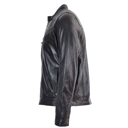 Mens Leather Cafe Racer Biker Jacket Charlie Black 5