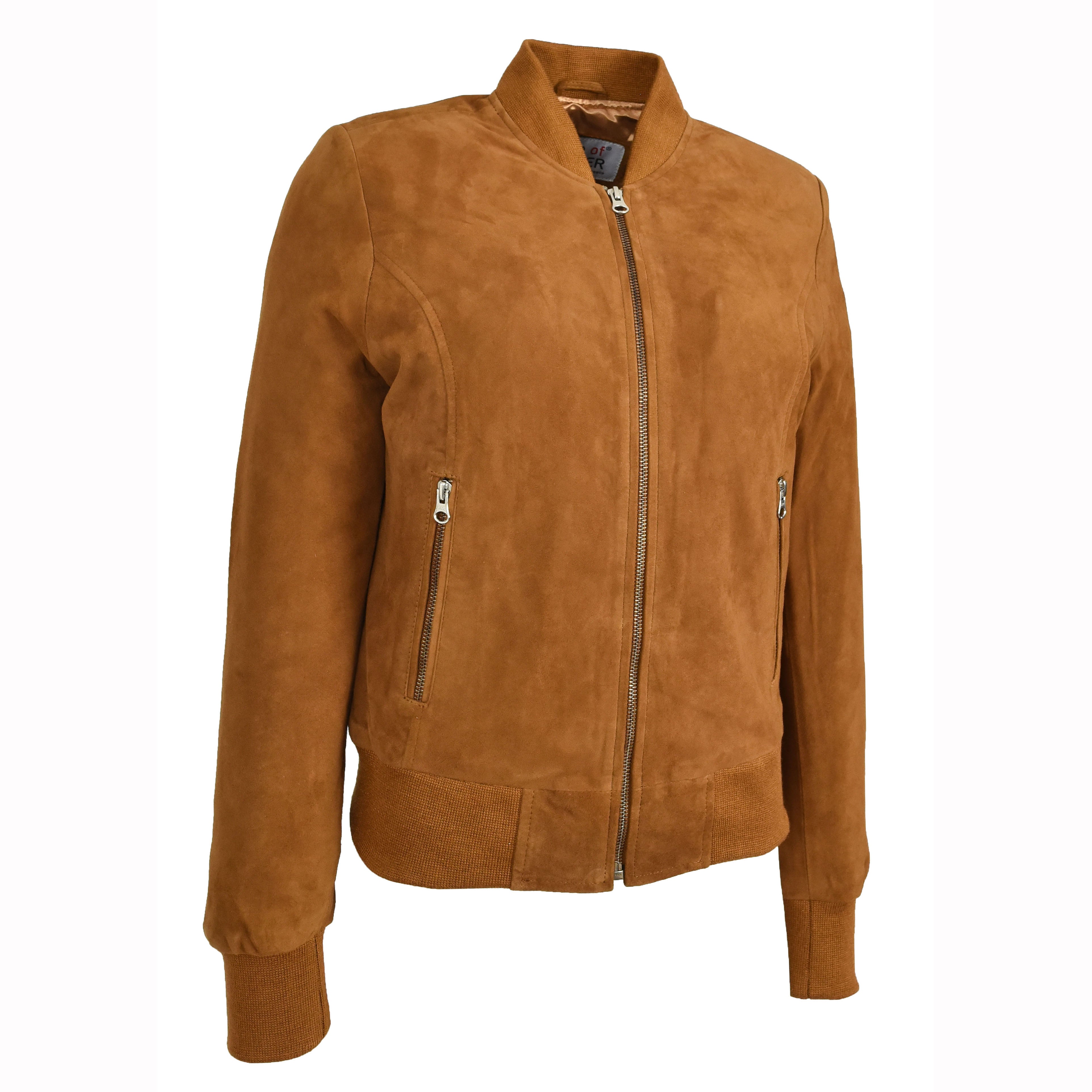 Womens Real Goat Suede Bomber MA-1 Jacket Cognac | House of Leather