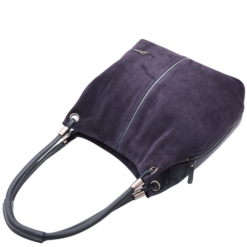 Womens Leather Suede Shoulder Bag Zip Large Navy Hobo Audrey 5