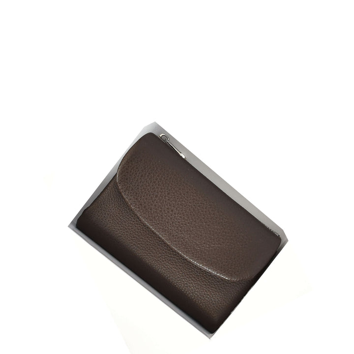 Womens Real Leather Bi-fold Purse Compact Wallet HOL3033 Coffee