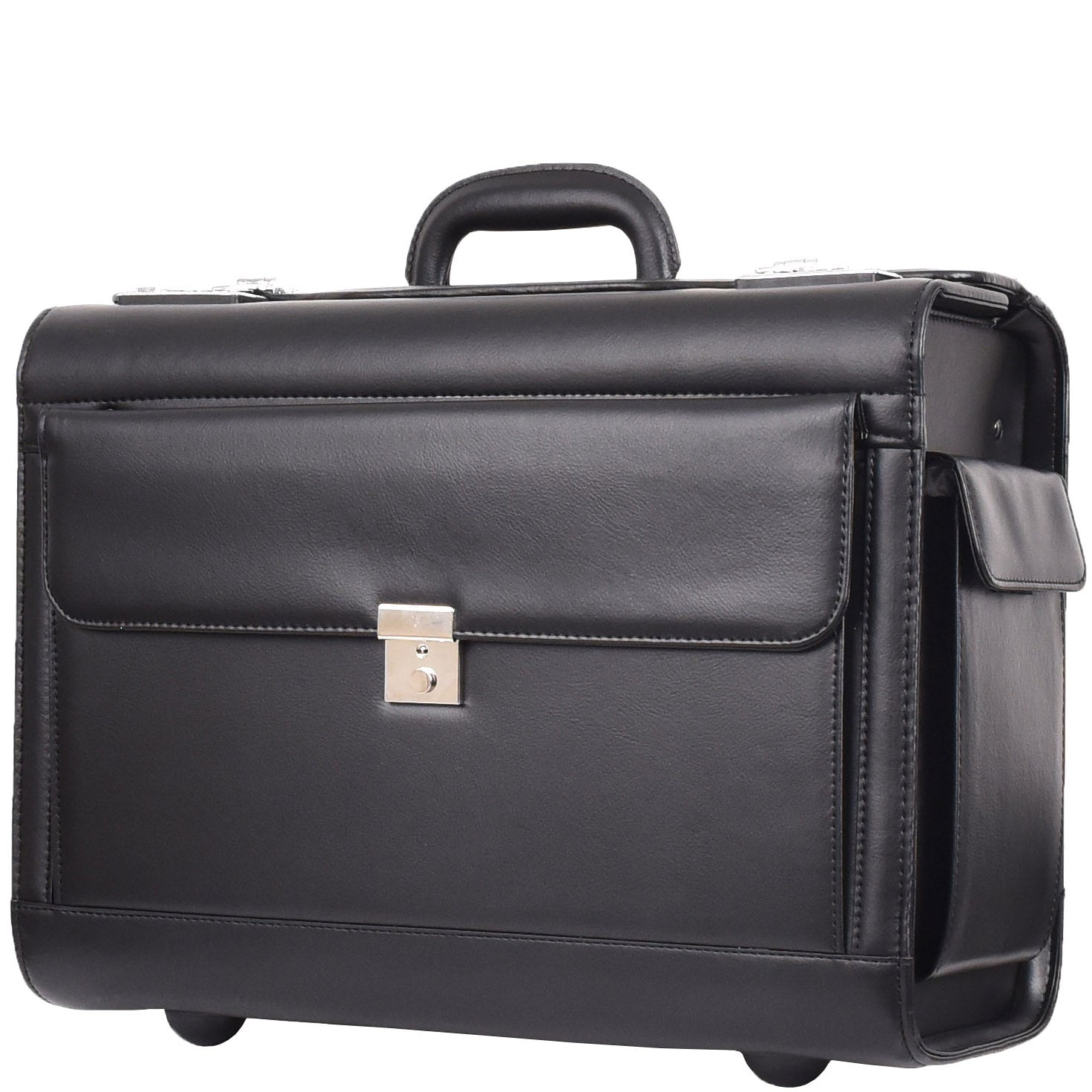 Wheeled Leather Pilot Case Flight Carry on Cabin Bag HOL691 Black 5