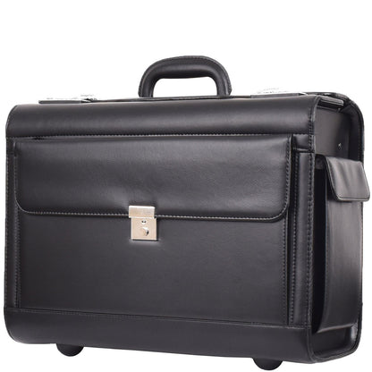 Wheeled Leather Pilot Case Flight Carry on Cabin Bag HOL691 Black 5