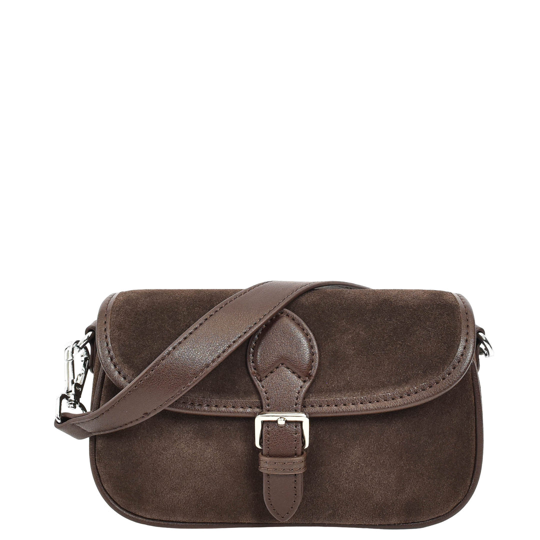 Women’s Real Suede Crossbody Bag Small Handbag Elodie Black Coffee 5