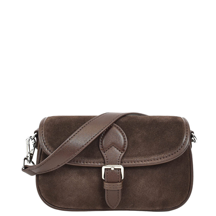 Women’s Real Suede Crossbody Bag Small Handbag Elodie Black Coffee 5
