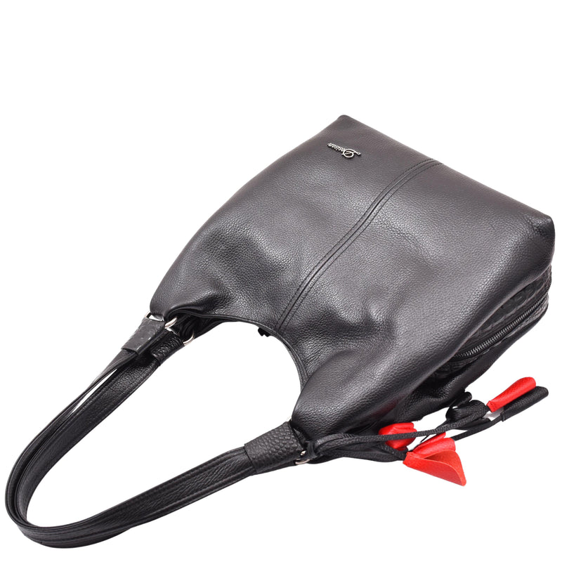 Womens Leather Shoulder Zip Opening Large Hobo Bag Kimberly Black 5