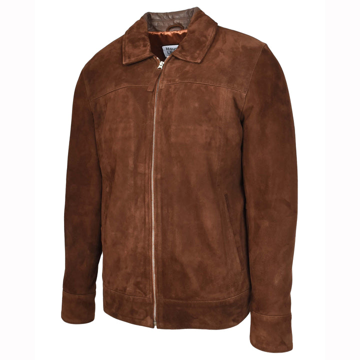 Mens Real Goat Suede Jacket Classic Zip Box Style Larry Rust Brown 5