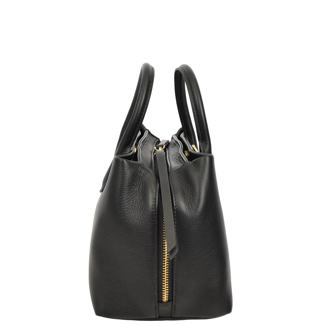 Women's Leather Structured Tote Handbag Detachable Strap Ingrid Black 5