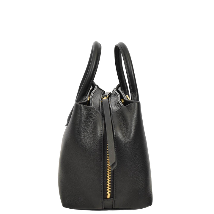 Women's Leather Structured Tote Handbag Detachable Strap Ingrid Black 5