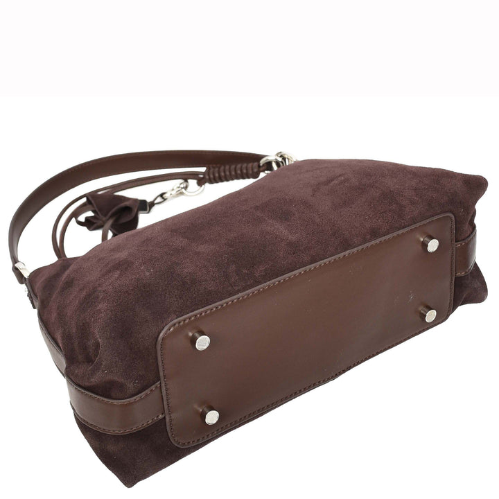 Women's Real Suede Hobo Shoulder Bag Side Tassel Solana Brown 5