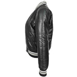 Womens Real Leather Puffer Bomber Jacket Dolly Black 5
