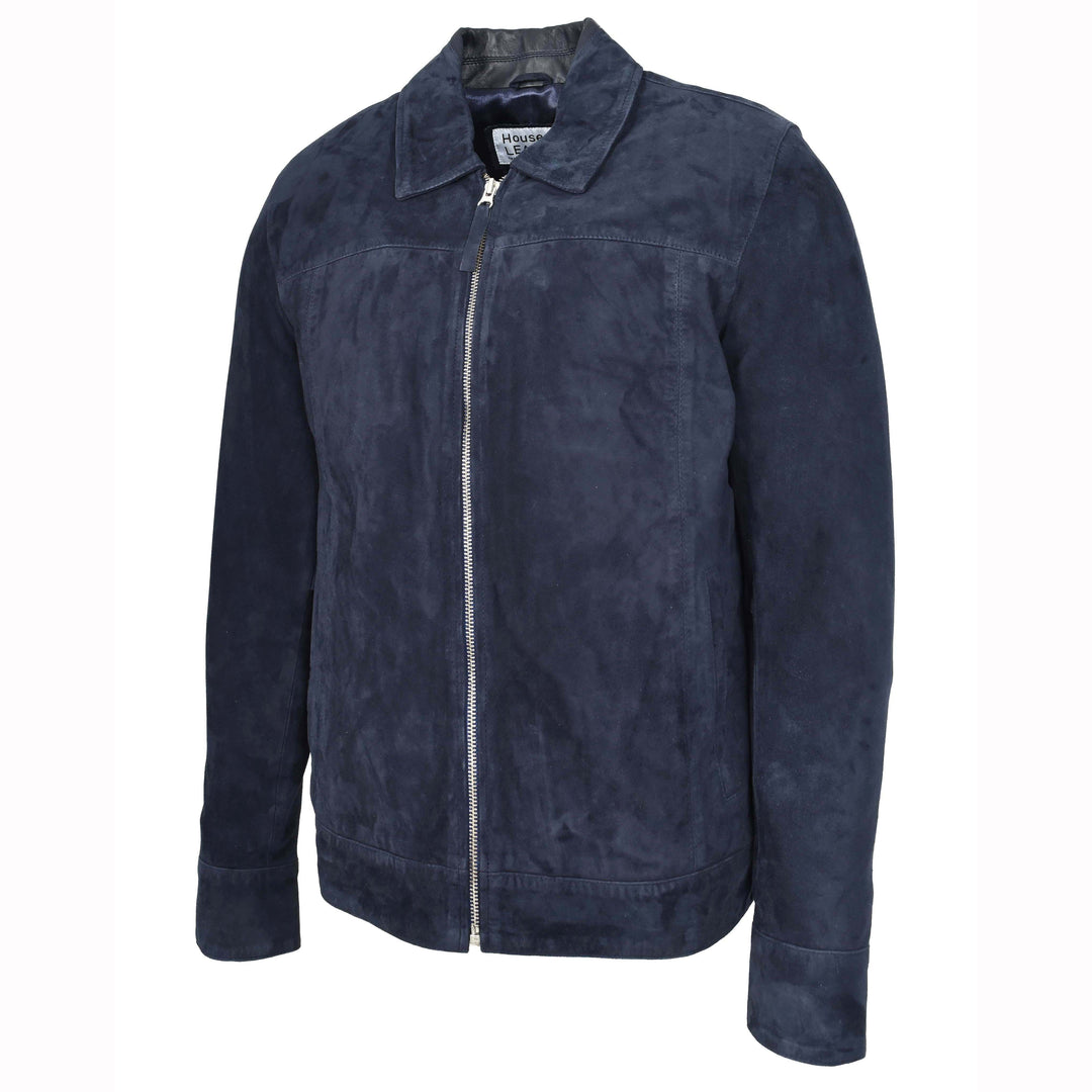 Mens Real Goat Suede Jacket Classic Zip Box Style Larry Navy 5