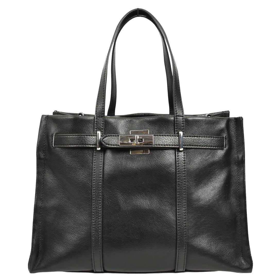 Women's Real Leather Handbag Detachable Strap Shoulder Bag Raven Black 9