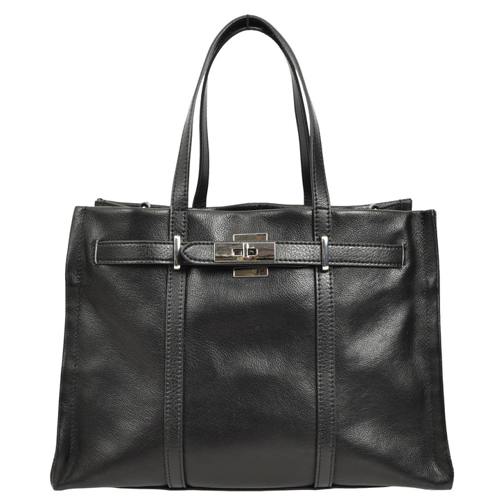 Women's Real Leather Handbag Detachable Strap Shoulder Bag Raven Black 9